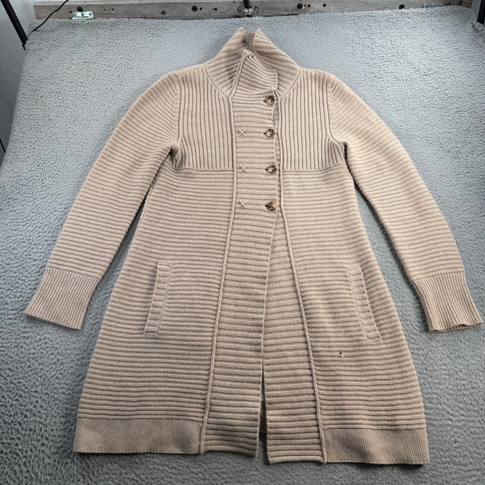 Mantovani Studio Cashmere Coat Womens Large Beige Italian Ribbed Knit Sweater